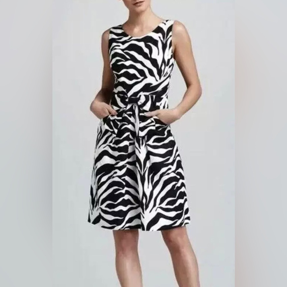 kate spade Black & White Zebra-Print Sleeveless Fit-and-Flare Dress